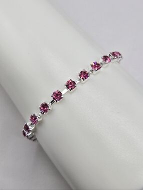 Swarovski Crystal Elements Silver Tennis Bracelet Pink 7.5 inch Prom Bridal